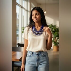 Elegant Blue and Silver Jewelled Beaded Tutti Frutti Bauble Necklace
